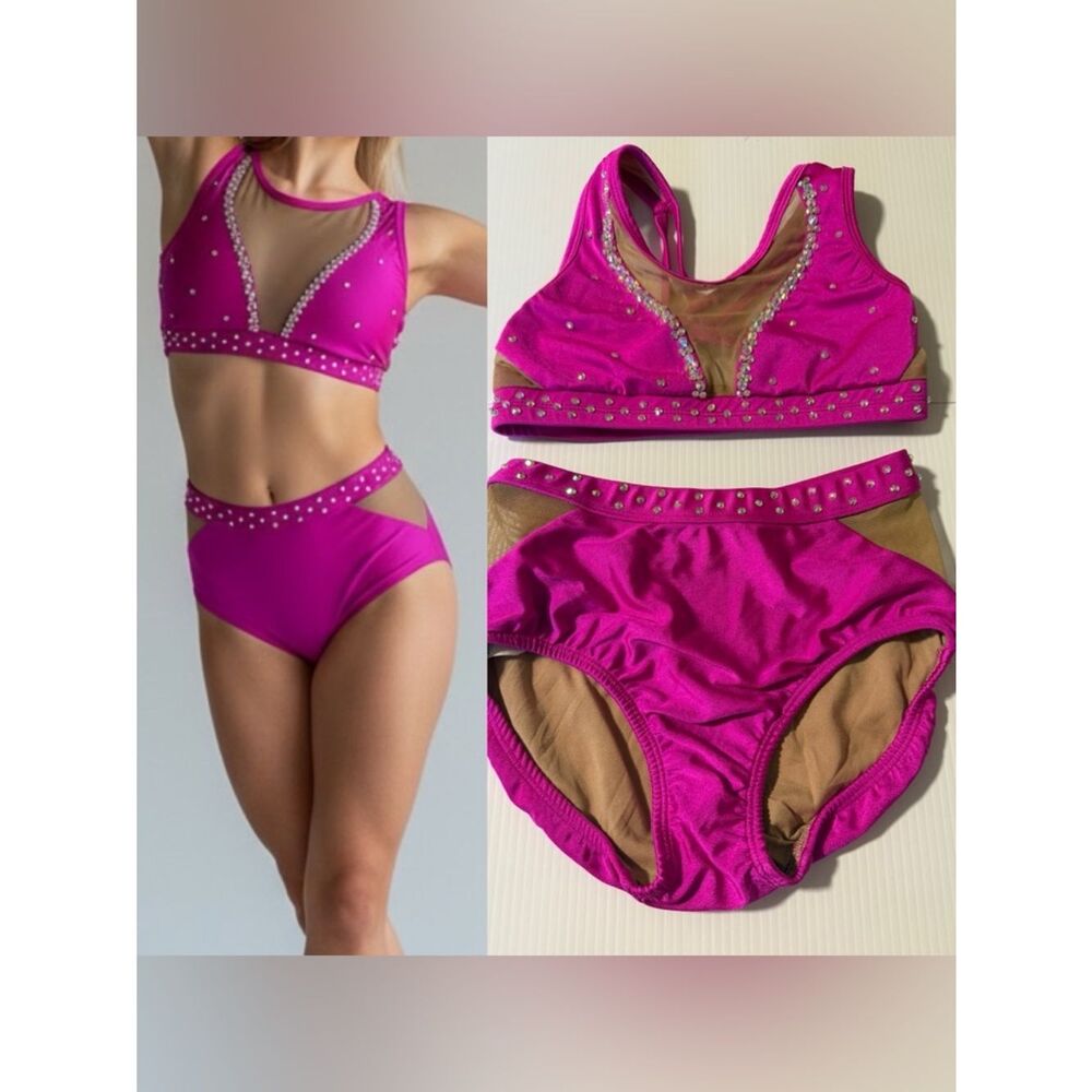 Opra solo custom dance costume leotard 2 piece hot pink illusion MC/LC child